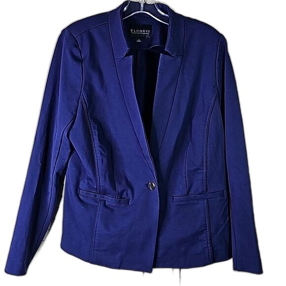 Blazer by Eloquii Lightweight Navy Blue Goldtone Button Plus Size 14 - Picture 1 of 8